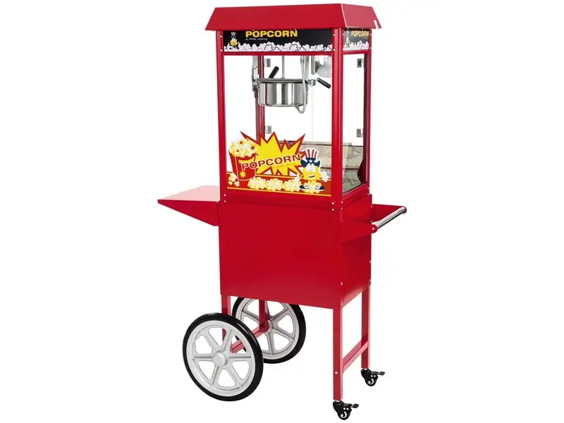 Machine à popcorn avec chariot rouge